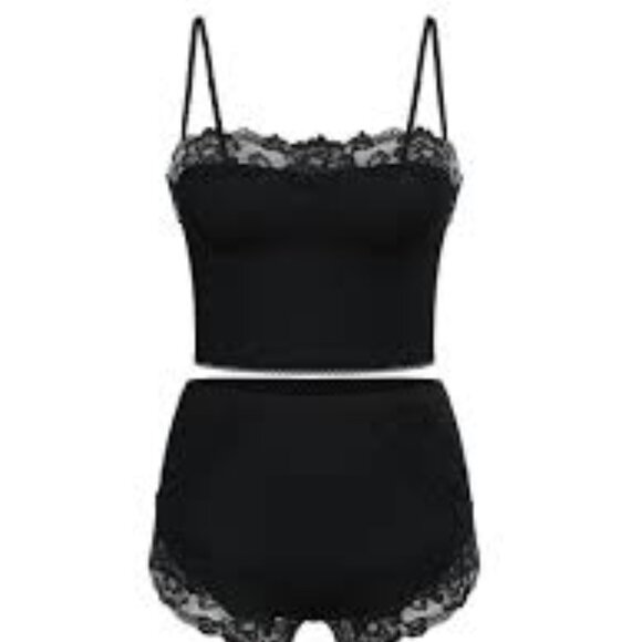 Modal Soft & Lace Trim Straight-Neck Cami Set Size XS - Picture 2 of 2